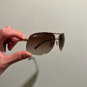 Ray ban sunglasses 3387 gold frame with dark brown lenses. In like-new condition